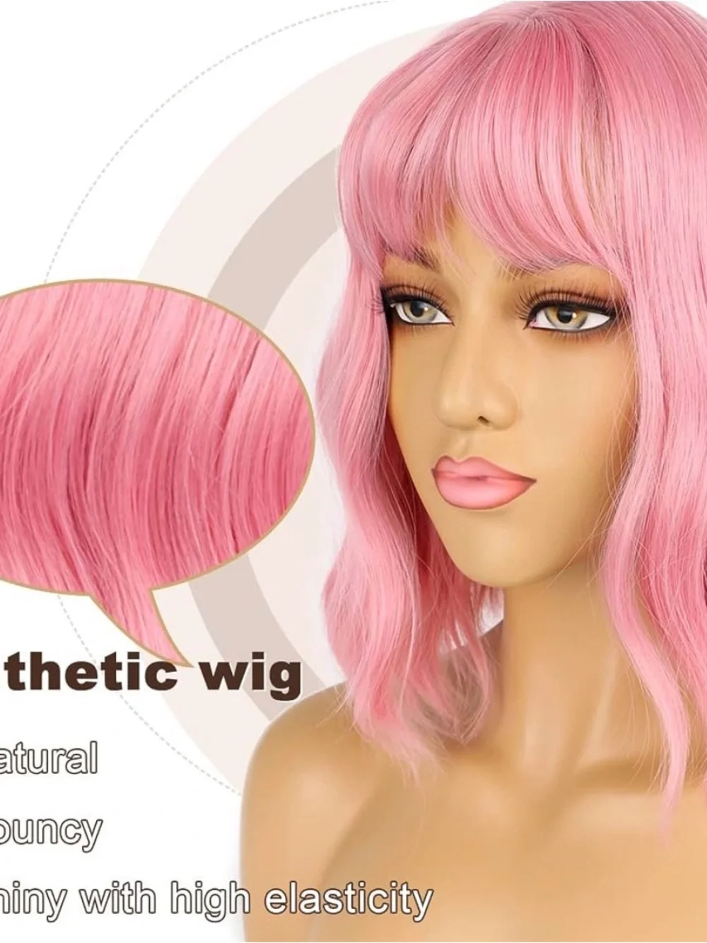 Lancaini Pastel Bob Wigs with Bangs for Women Loose Wavy Wig Pastel Wavy Pink